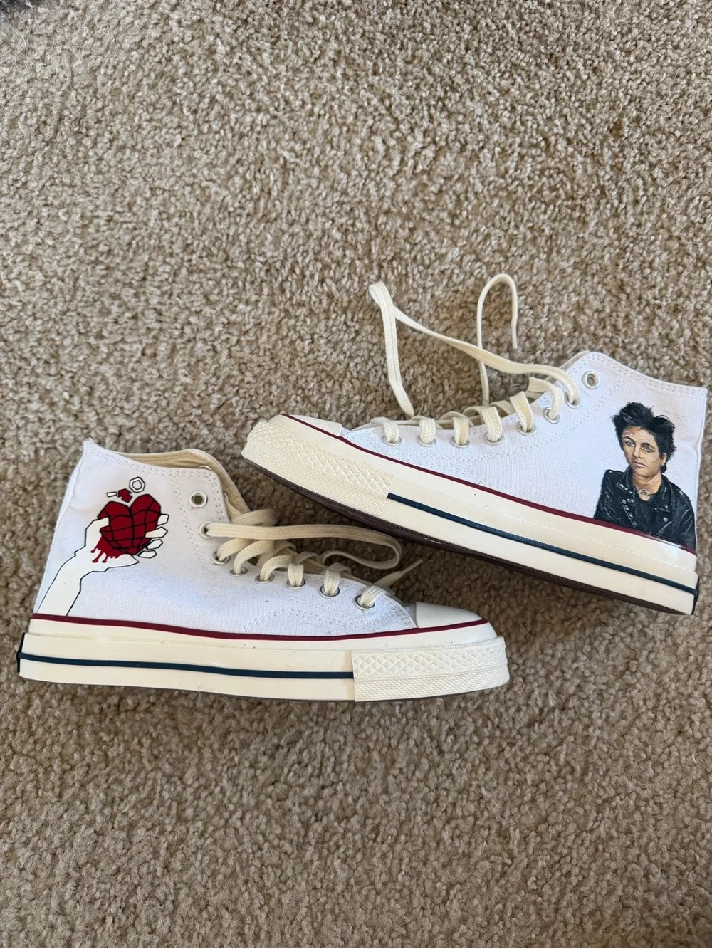 Converse White High-Top Sneakers with Custom Green Day